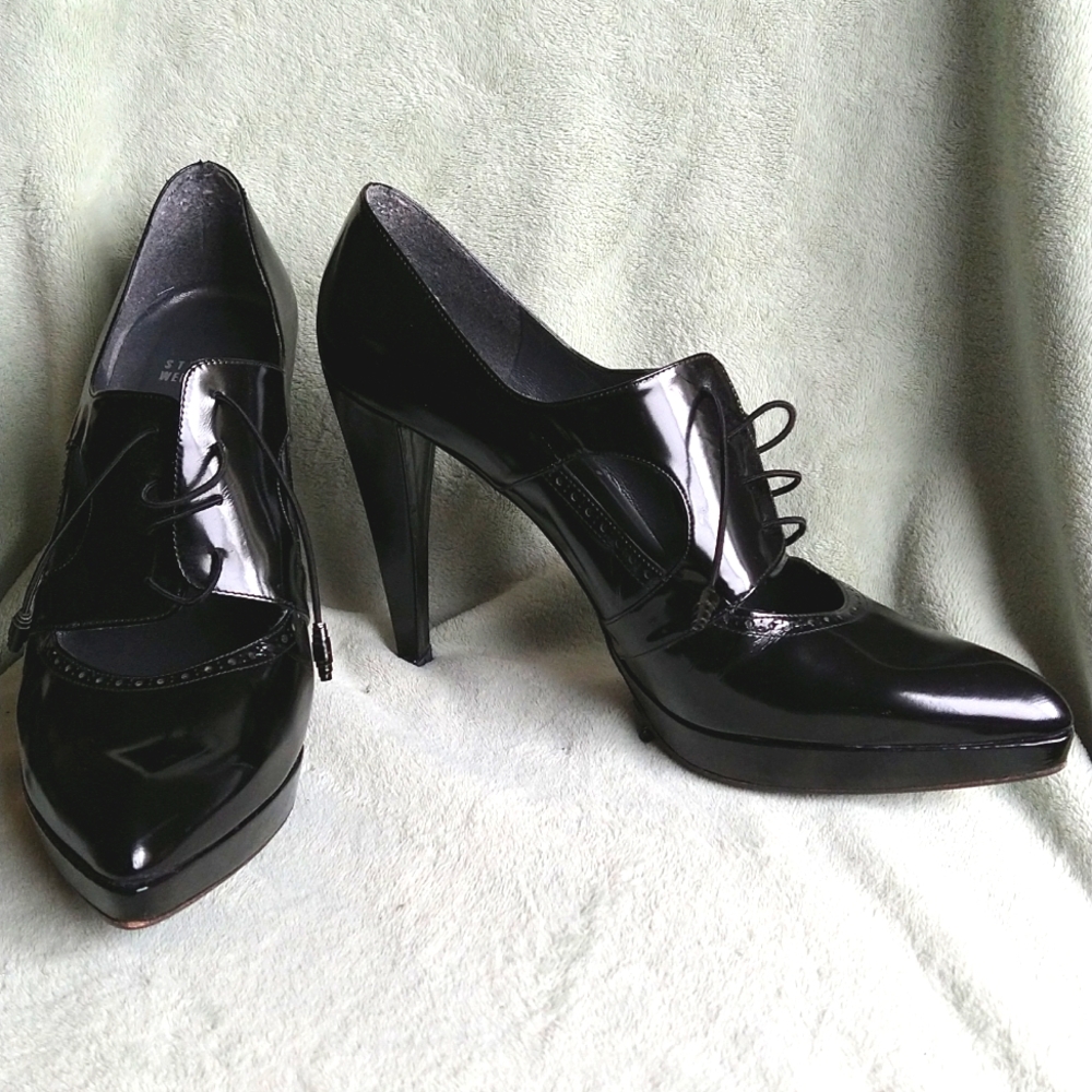 Stuart Weitzman Black Patent leather lace-up Pump-Oxford boots - Size 12